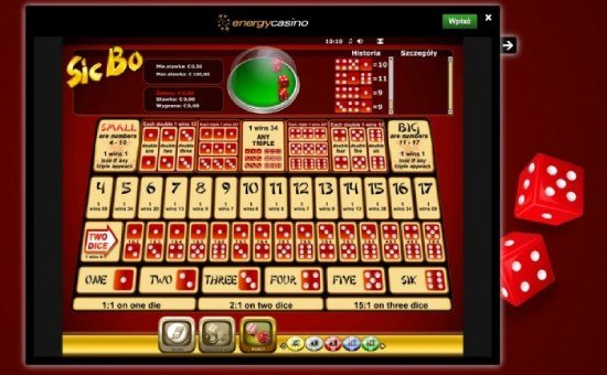 Sicbo w energycasino